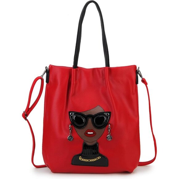 Women Novelty Lady Face Satchel Handbag Fashion Top Handle Tote Bag Red B